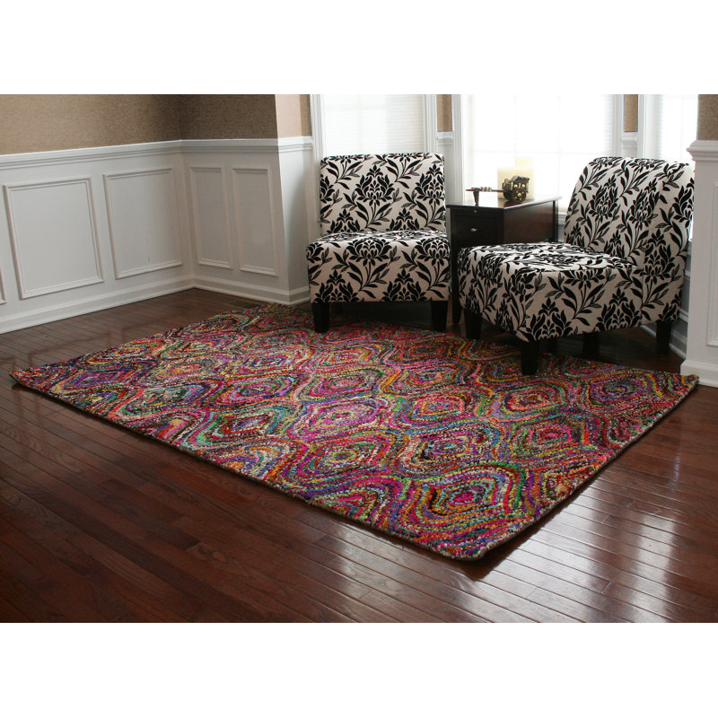 Bungalow Rose Doster Handmade HandKnotted Performance Pink/Red/Blue